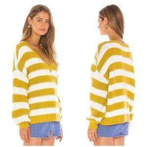 Lovers + Friends Sydney Sweater in Lemon Stripe Size Small NWT Knit V-Neck Cozy